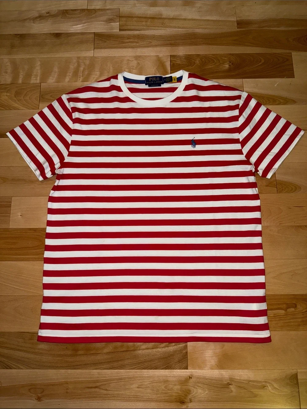 Polo by Ralph Lauren Red & White Striped Crewneck Tee with Blue Pony NWOT M